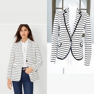 Stradivarius Blazer Striped Cotton Jacket White & Black Size M NWT